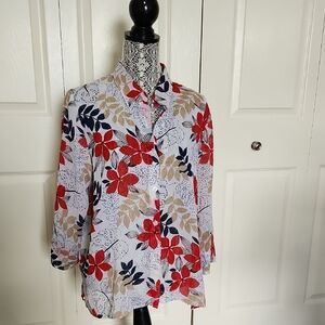 Alfred Dunner Red and Tan Floral Blouse